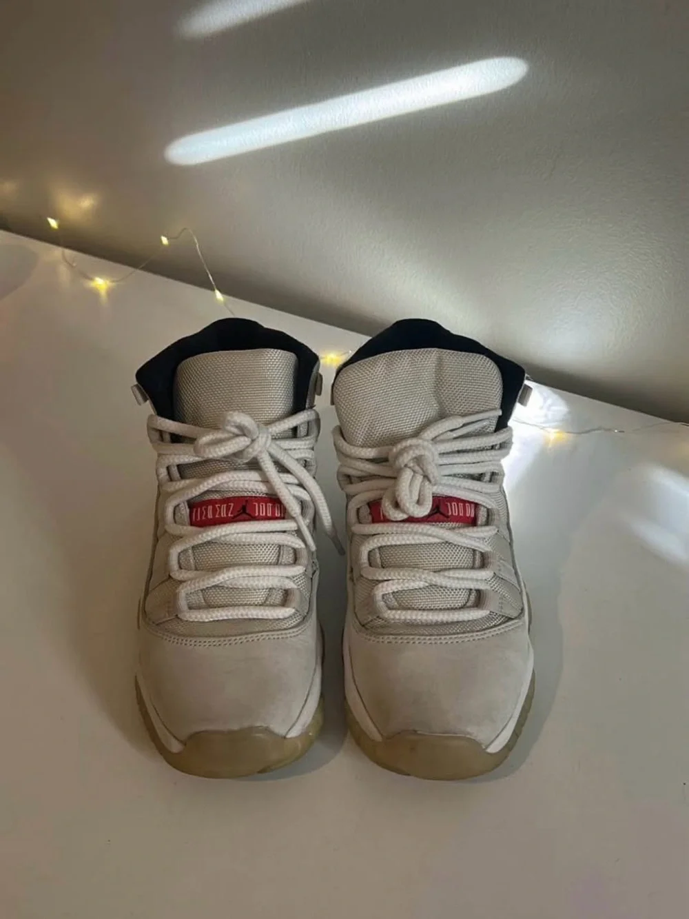 Jordan White and Red High-Top Sneakers